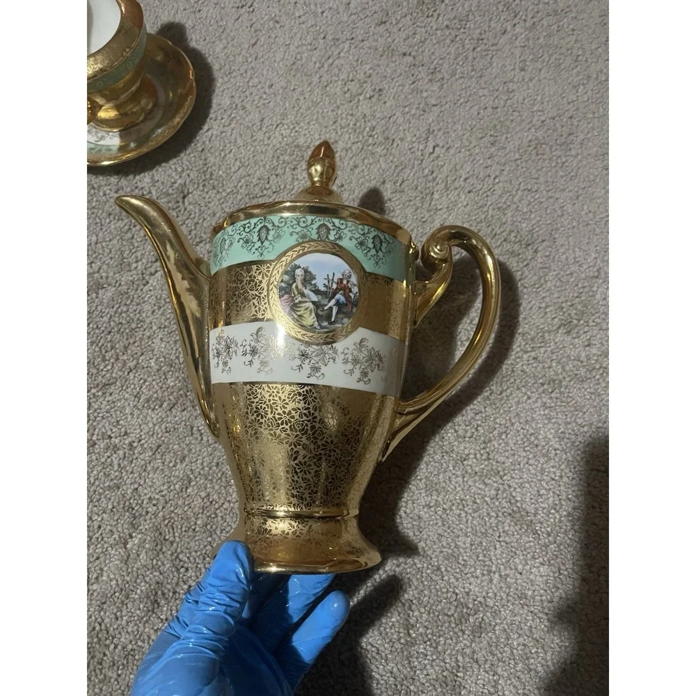 VTG Antique 24k Gold 8piece Teapot Set
